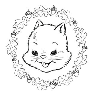 Wreath and Squirrel Coloring Page